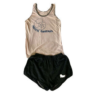 Pacific Nautilus Tank Top Short Set Sz S Eugene Oregon Black Pink Vintage Beach